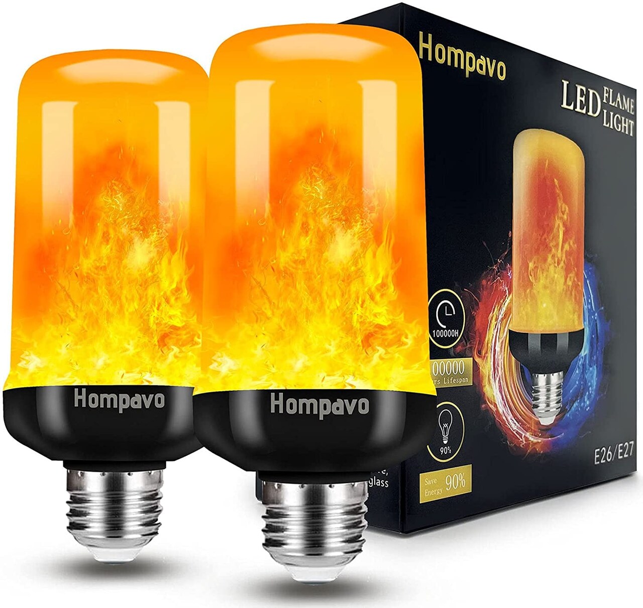 LED Flame Light Bulbs, 4 Modes Flickering Light Bulbs with Upside Down Effect, E26/E27 Flame Bulb for Halloween Christmas Party Patio Porch Home Indoor & Outdoor Decorations - 2 & Organizer Storage Tote Bag